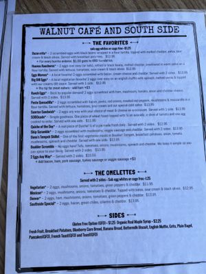 Menu  at Walnut Cafe in Boulder