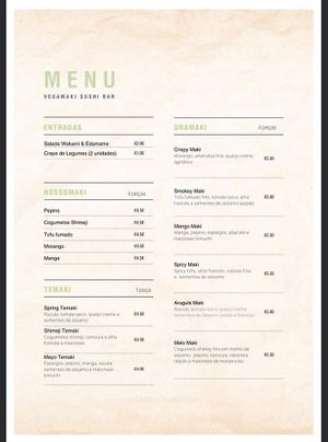 Menu  at Vegamaki Sushi Bar in Porto