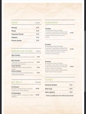 Menu at Vegamaki Sushi Bar in Porto