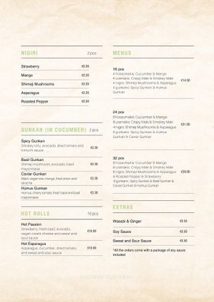 MENU Page 2 at Vegamaki Sushi Bar in Porto