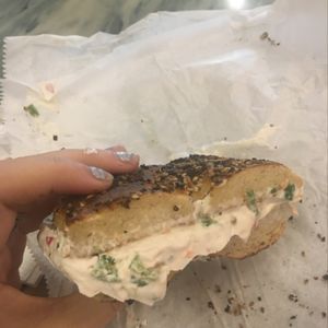 everything bagel with vegetable cream cheese at Ess a Bagel - 3rd Ave in New York City