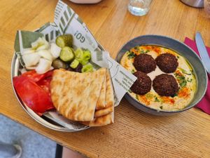 Falafel in hummus and fokaccia at Smokvica - Molerova in Belgrade