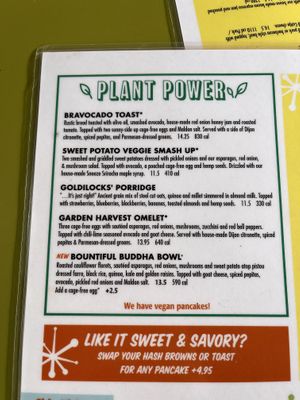 plant power menu   at Snooze in San Diego