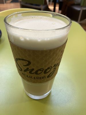 Great vegan chai oat milk latte   at Snooze in San Diego