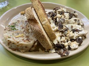 Tofu scramble with onions and double mushrooms   at Snooze in San Diego