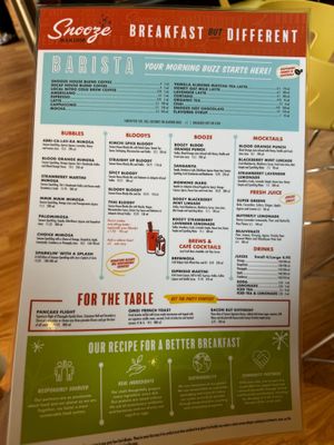 Menu Front at Snooze in San Diego