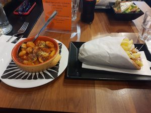 Gyros wrap and giant beans at Mythos in Zurich