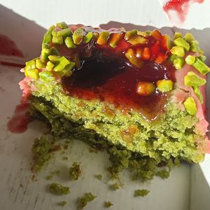 Pistachio Strawberry Matcha Cake at Mörk Chocolate in Melbourne