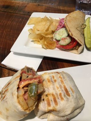 Potato burrito and falafel pita at Prince Street Cafe in Lancaster