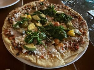 Vegan pizza   at Ocean's Isla in Isla Mujeres