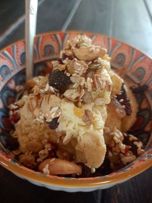 Homemade mango ice cream Vegan at Shambhala in Koh Phayam