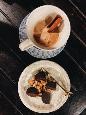 Vegan chocolate and coconut chai tea ☕️   at Shambhala in Koh Phayam