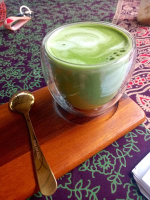 Matcha latte coconut milk at Shambhala in Koh Phayam