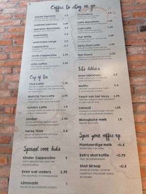 Menu at Het Coffy-Huys in Enkhuizen