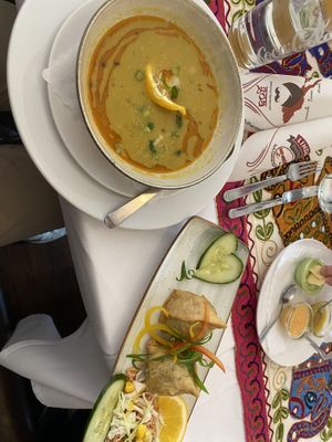 Lentil soup and samosa  at Goa Markdorf in Markdorf