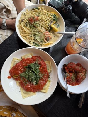 Vegan ravioli, pasta primavera, and a side of “meat” less meatballs    at Corleone's Trattoria in Savannah