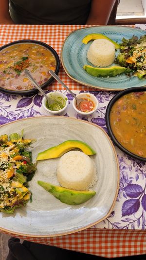 bean stew, rice and avocado at Dicha Chibcha in Villa De Leyva