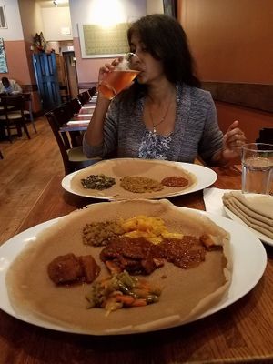 Our Meals, Lisa and I at Mesob Ethiopian in Montclair