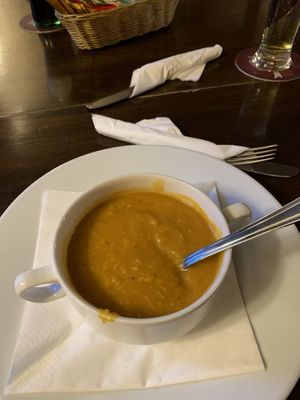 Sweet potato &coconut soup ,really tasty   at Port Askaig Hotel & Stores in Islay