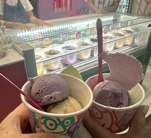 El helado de taro es una chulada, solo que sus conos no son aptos ):   at Beyond Sugar Heladería in Mexico City