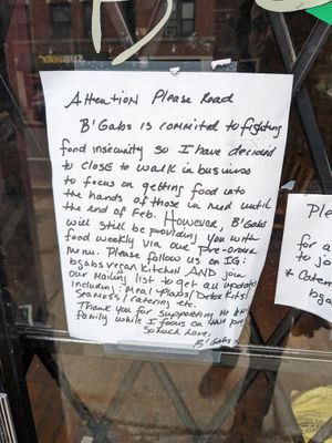 Closed only via online and ahead of schedule.  As of March 2023 at B'Gabs Goodies in Chicago