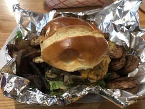 Jerk impossible burger w/potatoes  at B'Gabs Goodies in Chicago
