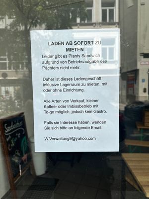Permanently out of business   at Plänty Sandwiches in Munich