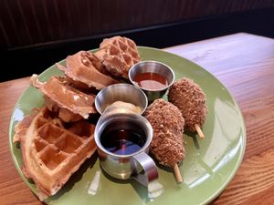 Chickin and waffles   at SportsBox in Portland