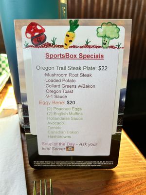 Special menu  at SportsBox in Portland