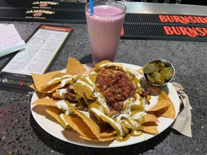 Nachos and Marionberry shake  at SportsBox in Portland