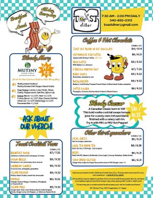 Toast Diner Menu p.2 at Toast Diner in St Croix