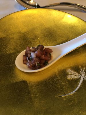 Watermelon balsamic amuse-bouche    at Galangal in St Croix