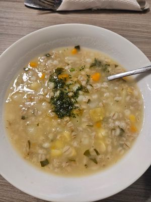 Barley soup at Marvelous Vegan Plant Power Food in Bogota
