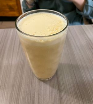 Juruba (banana passion fruit) and almond milk shake  at Marvelous Vegan Plant Power Food in Bogota