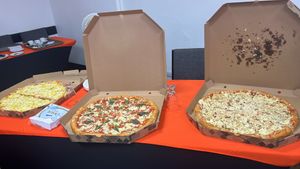 Hawaiian, Neapolitan, and Chick’n pizza  at Marvelous Vegan Plant Power Food in Bogota