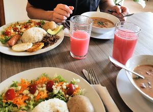 Bean Casserole with sides at Marvelous Vegan Plant Power Food in Bogota