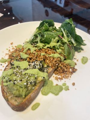 Avocado sourdough toast with crema   at Bluecorn Cafe in Montrose