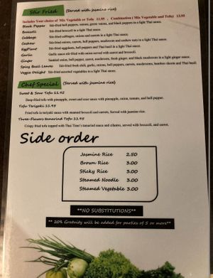 Vegan Menu at Thailicious in Jackson
