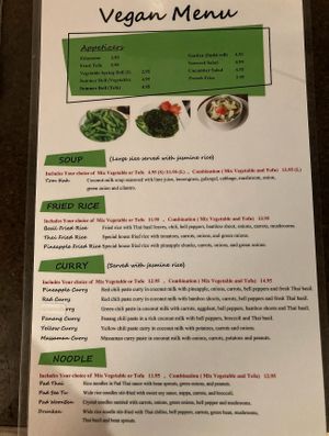 Vegan Menu at Thailicious in Jackson