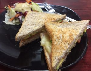 Avocado, tomato sandwich with pineapple ginger dressing, 90 baht at Beetroot Stories Cafe in Chiang Mai