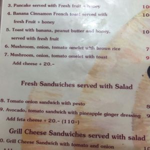 An example of the menu  at Beetroot Stories Cafe in Chiang Mai