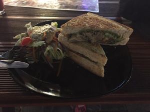 Grilled cheese sandwich with grilled vegetables and pesto, 120 baht at Beetroot Stories Cafe in Chiang Mai