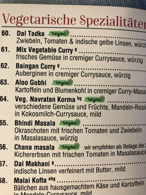 Auszug aus dem Menü  at Taj E India in Gummersbach