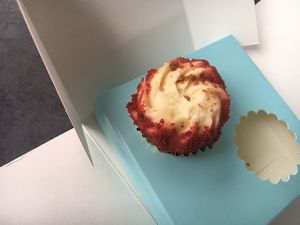 Red velvet donut at Lola's Cupcakes - Kings Cross in North London