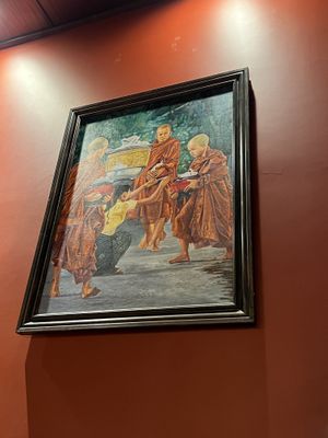 Painting of Buddhist monks  at Rangoon Burmese Kitchen in Honolulu