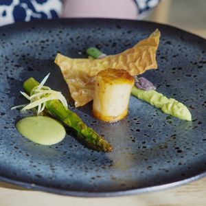 Asparagus with marmite potato at Aurora in Edinburgh