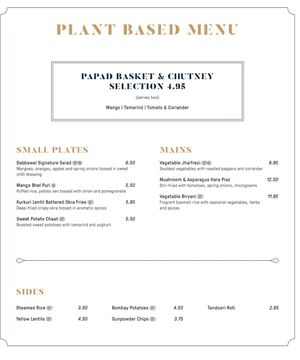 Plant based menu at Dabbawal - High Bridge in Newcastle Upon Tyne