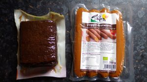 Bratwurst and smoked tofu at LPG BioMarkt - Kreuzberg in Berlin