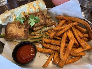 Tofu bahn-mi (not pictured: extra vegan sriracha mayo)  at Union Bar & Soda Fountain in Fort Collins