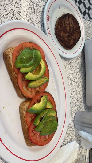 Avocado toast and a Beyond patty  at Sunliner Diner in Pigeon Forge
